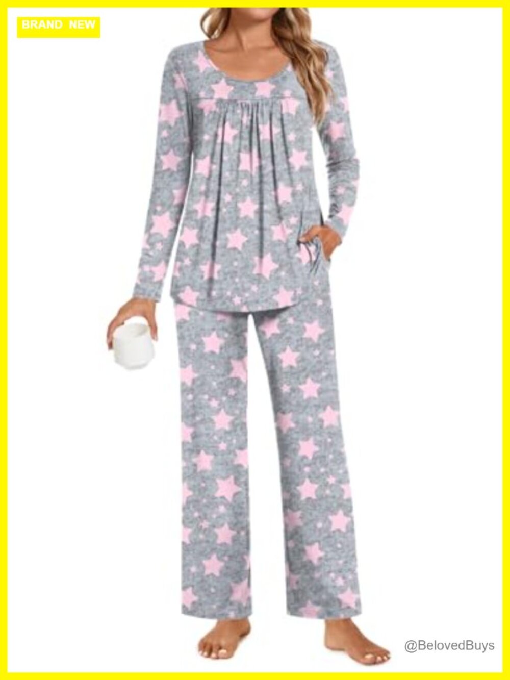 Womens 2 Piece Pajama Set Comfy Sleepwear with Pockets Long Sleeve Lounge Set
